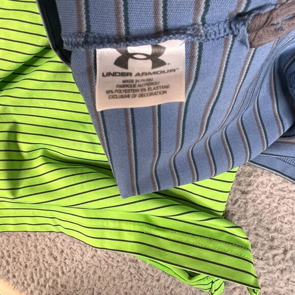 Lot of 2 Under Armour Polo Mens L Green Blue Stripe Heatgear Stripe Performance - Picture 8 of 13